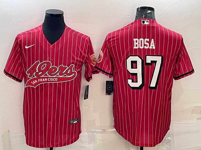 Men%27s San Francisco 49ers #97 Nick Bosa Red Pinstripe Color Rush With Patch Cool Base Stitched Baseball Jersey->seattle seahawks->NFL Jersey